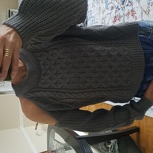 Jolie & Joy Gray Cable Knit Cold Shoulder Sweater